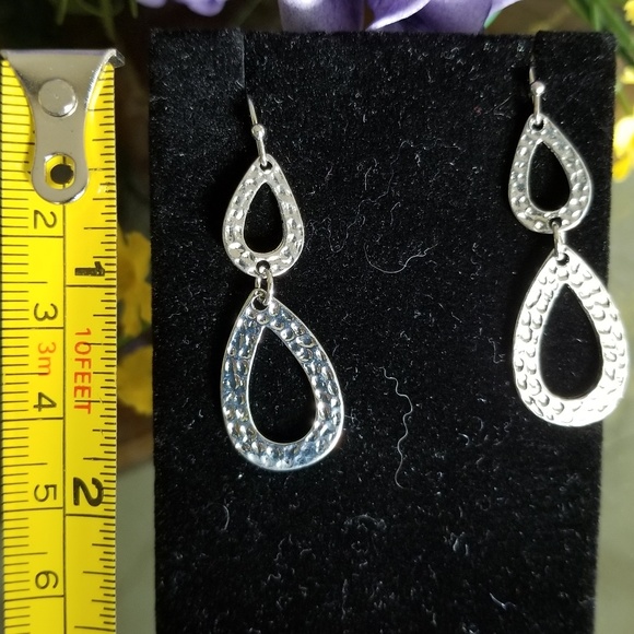 Silver Textured Double Teardrop Earring Set #120 - Picture 2 of 4